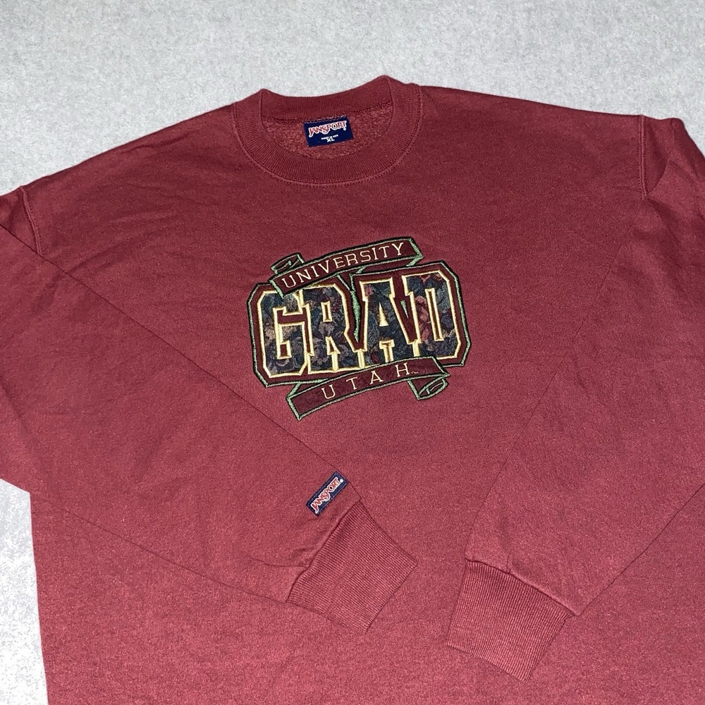 Vtg 90s‎ Jansport University of Utah Grad Sweatshirt XL USA Crewneck Tapestry